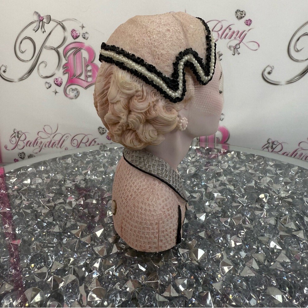 Cameo girls 1954 Vintage Style Women's Headband with Veil  Black pink Cream - Picture 8 of 12